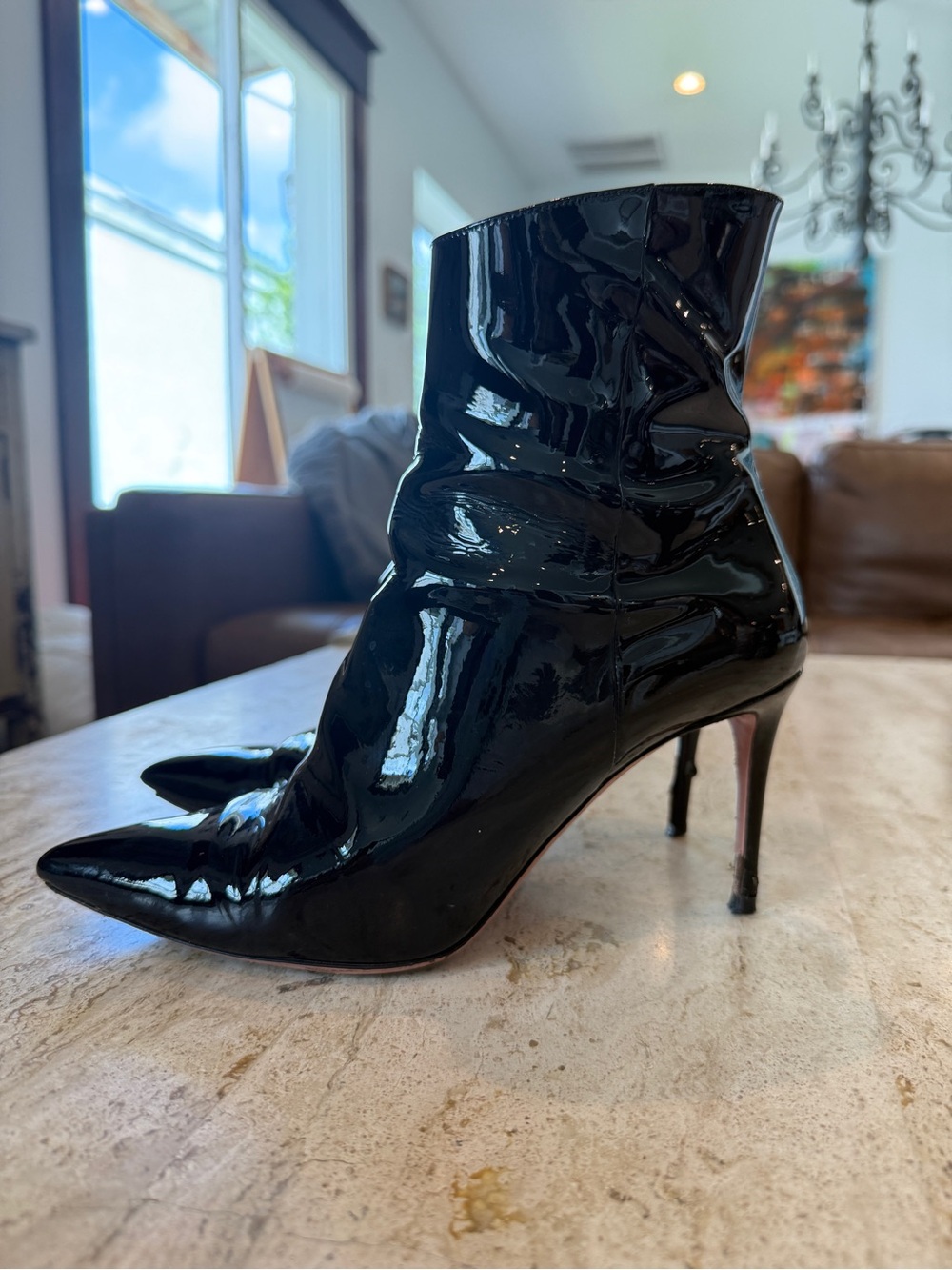 Aquazzura Black Patent Pointed-Toe Stiletto Ankle Boots - Women's